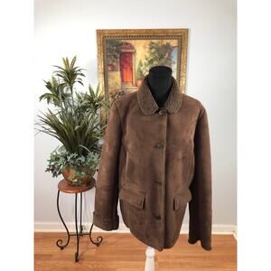 Lands' End brown faux suede shearling-lined coat Maximalist Mob Wife Academia